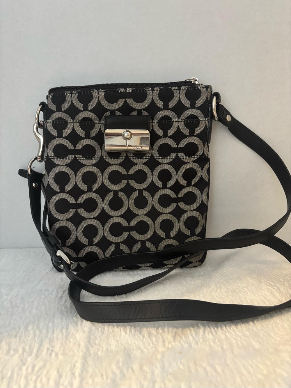 Coach Black and Gray Signature C Crossbody Bag